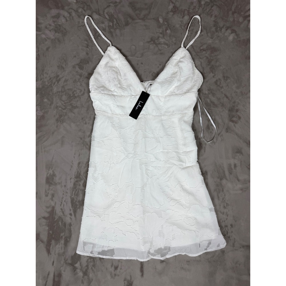 Lulus White Floral Jacquard V-Neck Mini Dress XL NWT Adjustable Straps Bridal